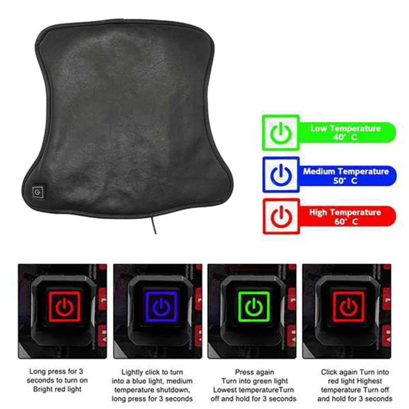 

12V Motorcycle PU Leather Electric Heated Cushion 3-Speed Adjustable Temperature Heating Seat Cover Warmers