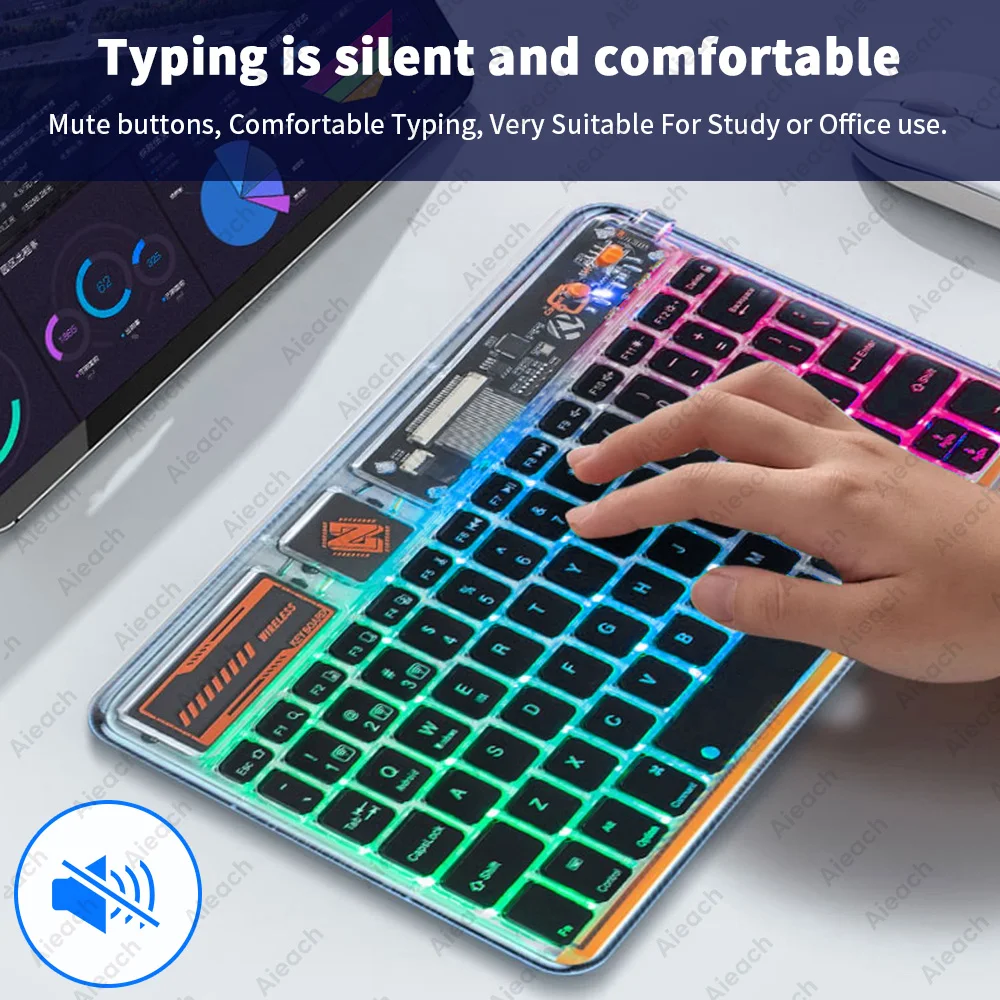 Фото Новая прозрачная подсветка планшет клавиатура для iPad Xiaomi Lenovo Samsung планшет телефон Bluetooth клавиатура для Android iOS Windows №4
