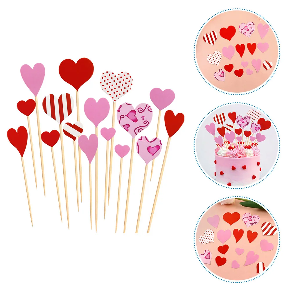 

Cupcake Cake Decoration Heart Toppers Topper Birthday Party Picks Wedding Ornament Design Insert Red Decorative Fruit Valentines