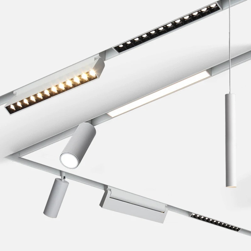 

White Magnetic Track Light System Recessed Rail Ceiling No Main Lighting Spotlight Fold Grille lamp Surface Mounted Downlight