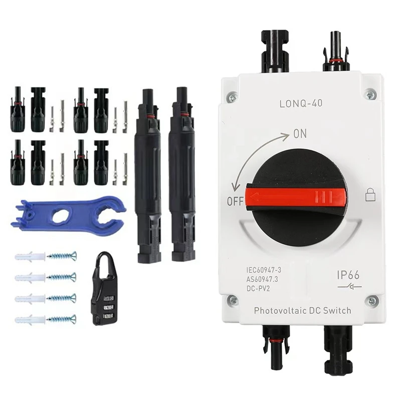 

32A 4P PV Disconnector Switch+Connector+Fuse+Wrench DC1200V GF40 Outdoor IP66 Waterproof Rotary Switch For Solar