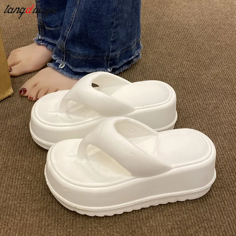 

Thick Women Flip Flops 2023 New Split Toe Muffin Platform Slippers High Summer Flat Slippers Casual EVA Sole Thick Slippers