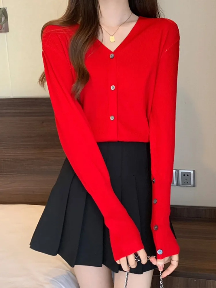 Осень-зима 2024 новый вязаный кардиган для похудения закрывающий живот с v-образным