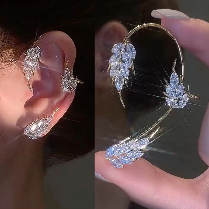 

Korean Fashion Leaf Earcuff with Bright Cubic Zirconia Ear Cuffs for Women Gold Color Clip on Earrings Jewelry Pendientes