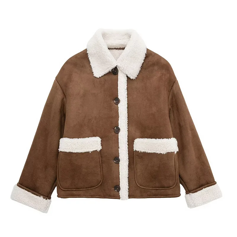 

2022 женская зимняя куртка с накладными карманами, теплые двусторонние куртки, пальто, винтажная женская верхняя одежда с длинным рукавом, ши...