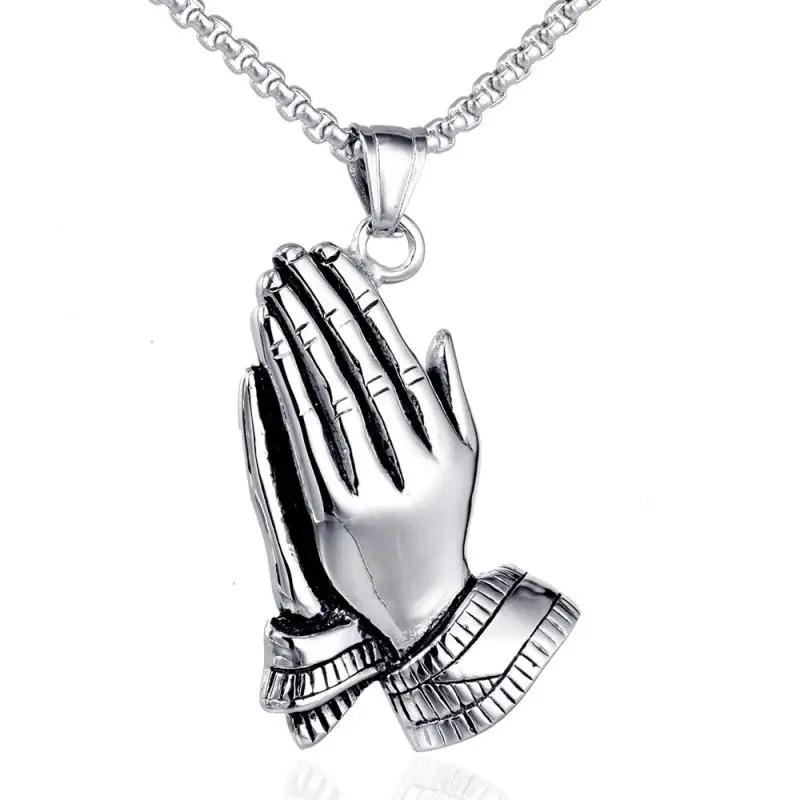 

New Fashion Praying Hands Pendant Necklace for Couples Exquisite Metal Religious Amulet Pendant Accessories Party Jewelry