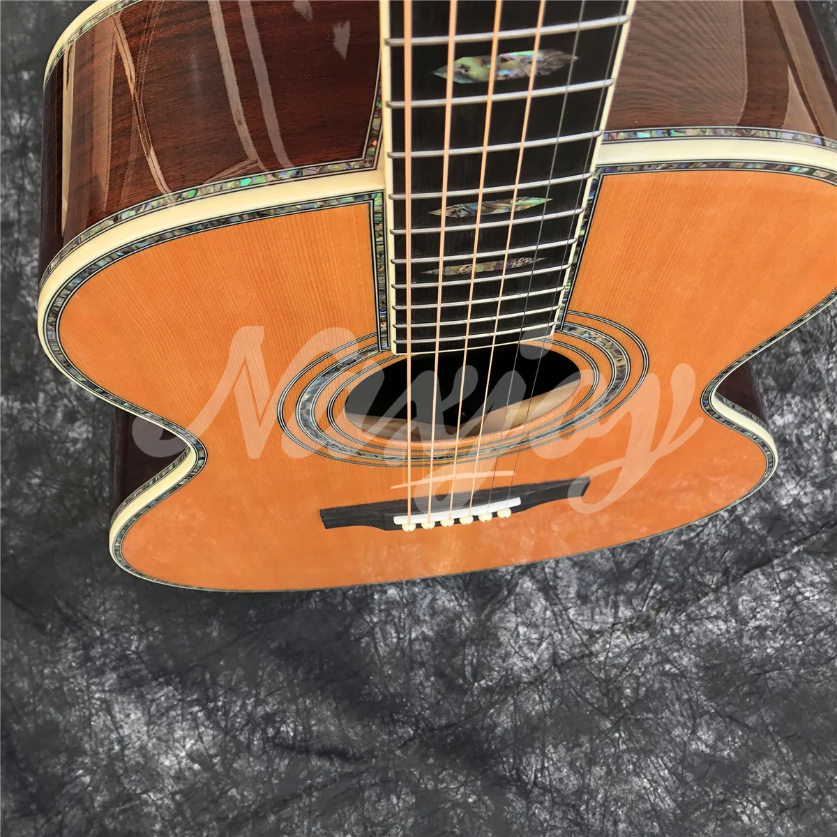 Abalone Solid Cedar Acoustic Guitar Ebony Fingerboard OM Type Rosewood Body