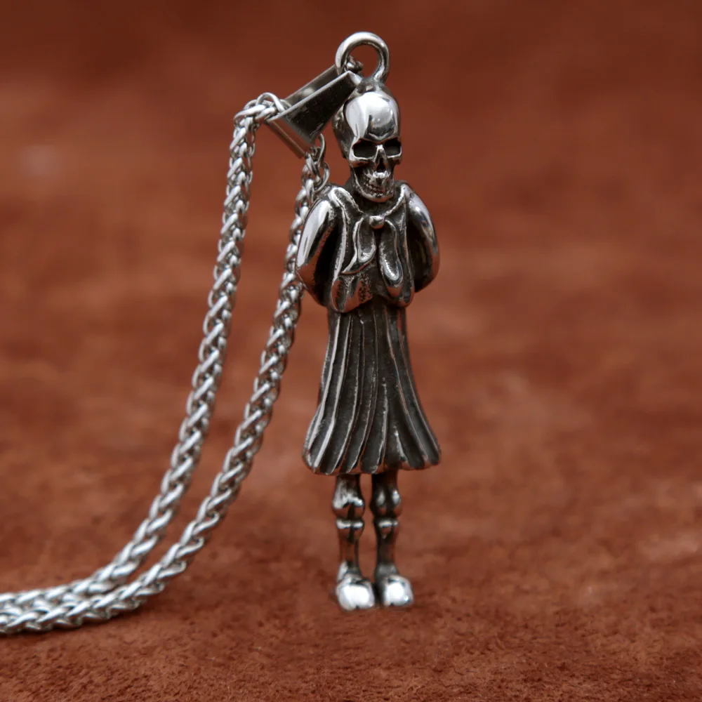 

Unique Bow Skirt Girl Skeleton Pendant Necklace Hip Hop Skull Stainless Steel Chain Necklace for Men Women Fashion Punk Jewelry