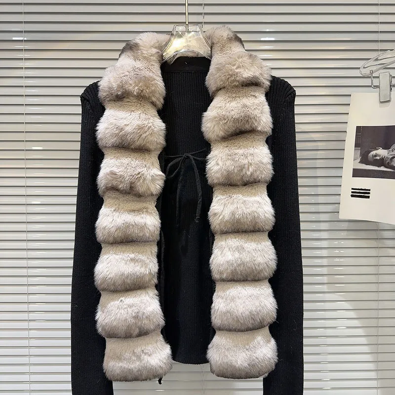 DEAT женские вязаные свитера из сращенного искусственного меха тонкий эластичный