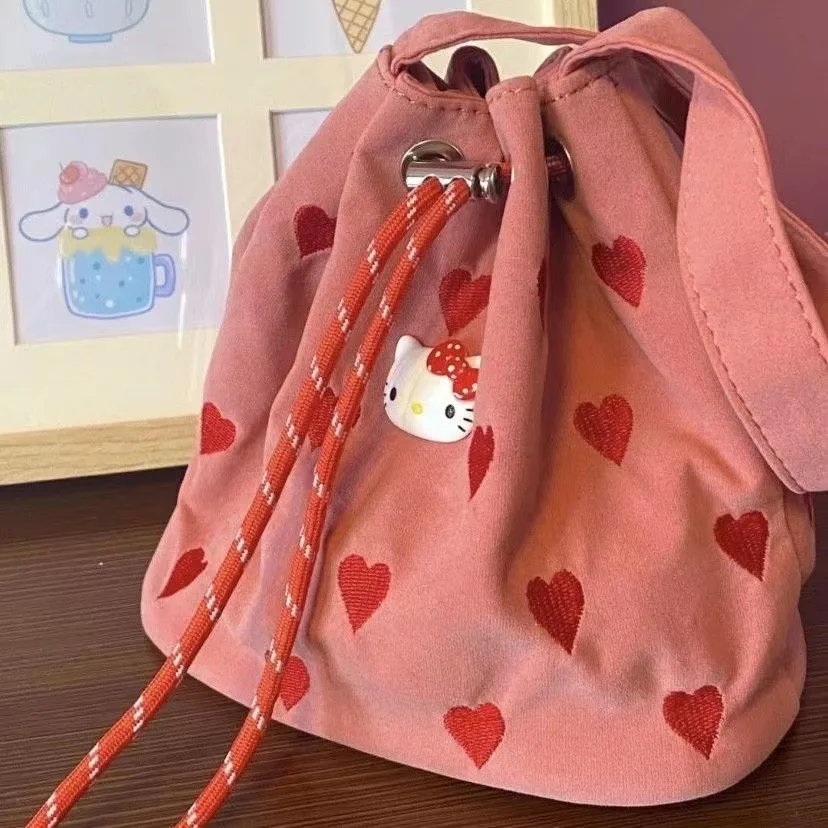 

Женская сумка через плечо Hello Kitty, модная Холщовая Сумка-мешок Sanrio с разными способами сзади, ручная сумка-мешок на шнурке, мини-сумка-тоут