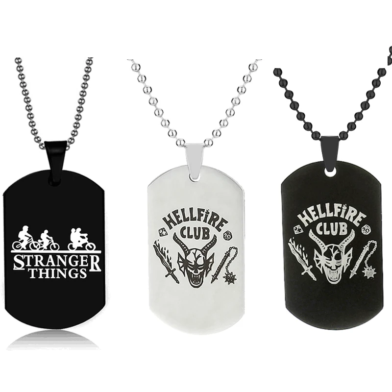 

Stranger Things Season 4 Stainless Steel Necklace Horror Drama Chain Choker Eddie Necklace Hellfire Club Pendant Gift For Fans