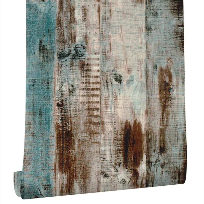 

Wood Striped Wallpaper Vinyl Retro Mediterranean Style Self-adhesive Film Living Room Dormitory Background Decor Wall Stickers