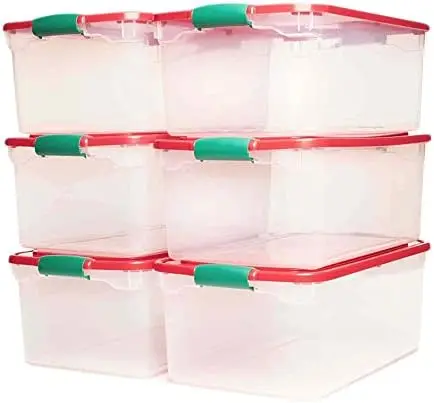 

Кварта безопасная блокировка очень большой прозрачный пластиковый контейнер для хранения с красной крышкой для дома, гаража и подвала Orga Sug