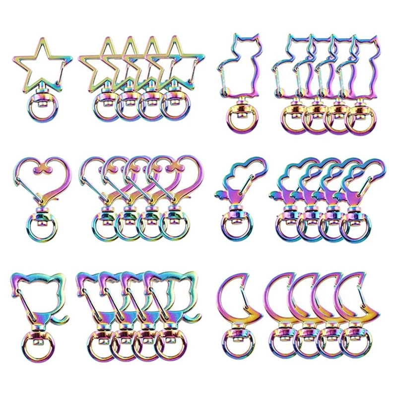 

ASDS-30Pcs Rainbow Lanyard Snap Hook - 9Mm Swivel Clasp 6 Styles Metal Trigger Strap Sliding Door Lobster Clasp For Wallet