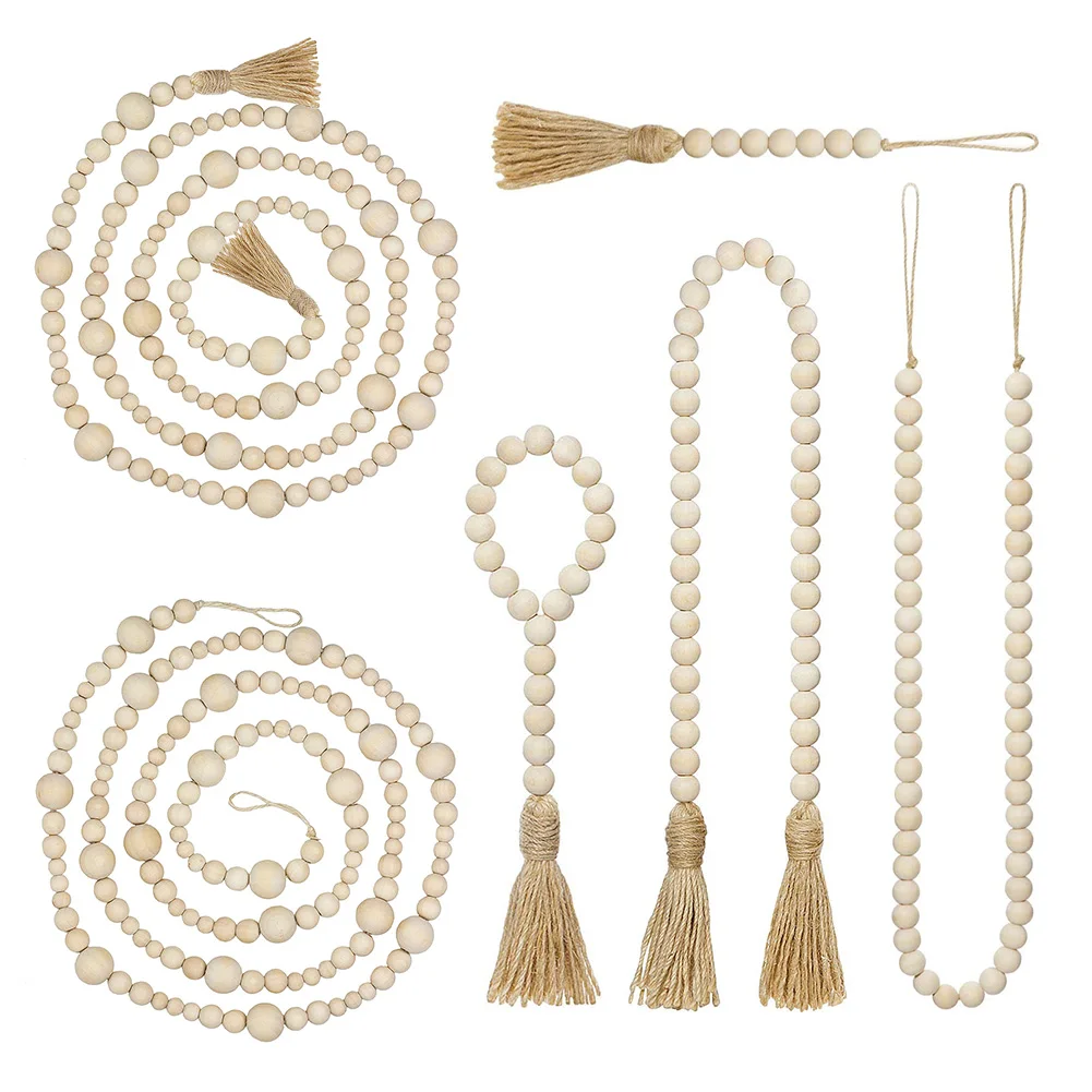 

DIY Wood Bead Garland Kits Macrame Rattan Rustic Tassel Country Tassels Home Wooden Decoration Wall Decor Farmhouse Boho Gift