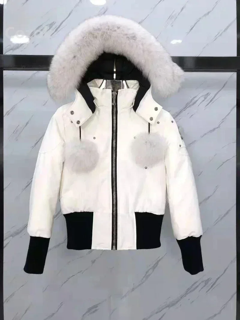 Winter Women Down Jacket Real Fox Fur Ball Outdoor Coat White Goose Thick Windproof Hooded Jackets Parka