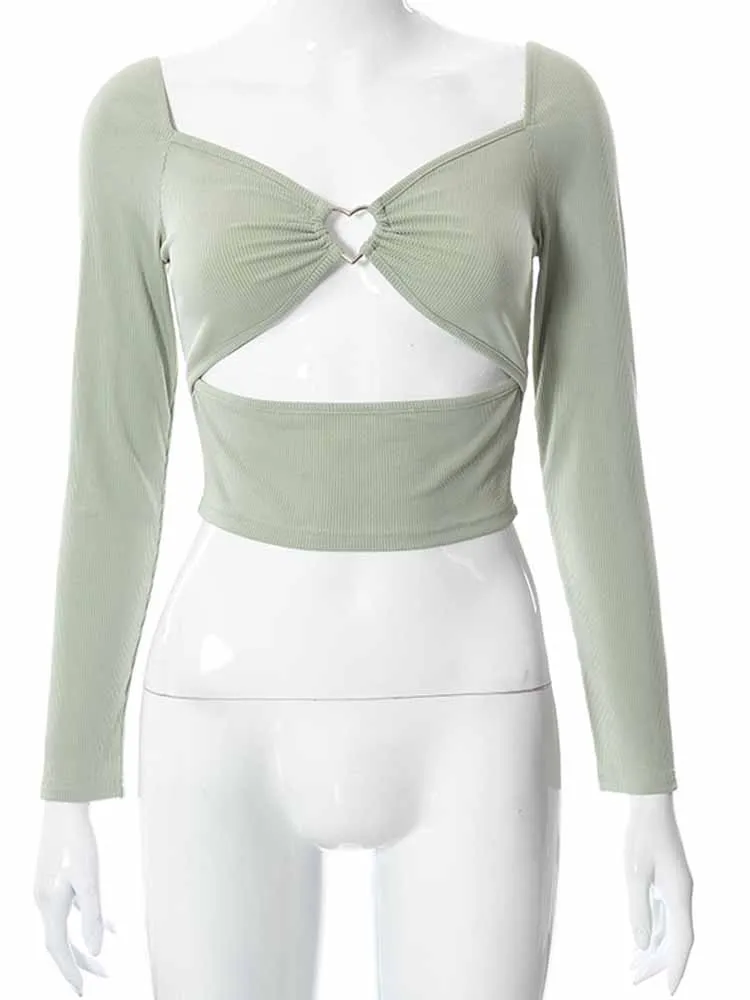 Укороченные топы с v-образным вырезом и длинными рукавами весенне-осенние