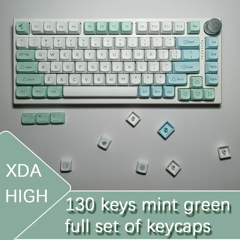 

Ice Crystal Mint Keycap XDA Height PBT Sublimation Mechanical Keyboard Key Personality 130 Keys Small Full Set Of Keycaps