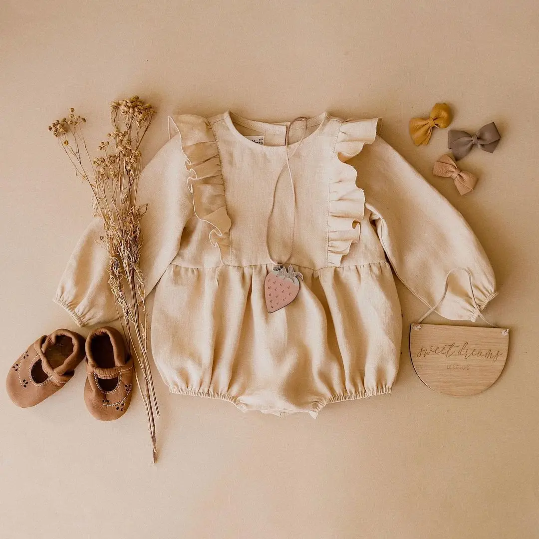 

INS 2022 Baby Girl Clothes 0-2T Long Sleeve Romper Jumpsuits One-piece New Fashion 100% Organic Cotton Newborn Baby Girl Rompers