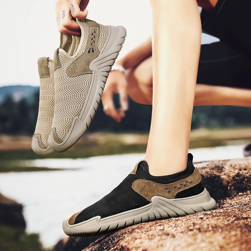 

Мужские сетчатые сандалии, повседневная обувь для скалолазания, прогулок, дышащие, роскошные дизайнерские туфли на плоской подошве со звездами, лето