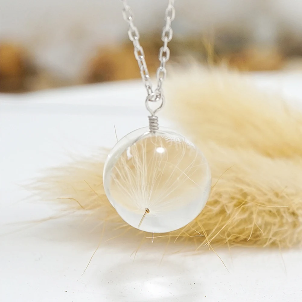 

Fashion Dandelion Natural Necklace Glass Handmade Dried Flower Color Pendant Necklace Sided Time Travel Jewelry For Women