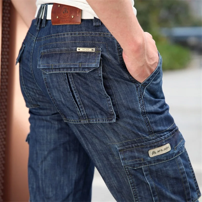 

Men Big Cargo Size 29-40 42 Casual Military Multi-pocket Jeans Male Clothes 2023 6 pockets denim jeans for men