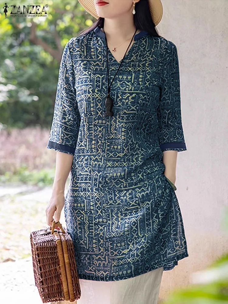 Элегантный праздничный сарафан ZANZEA до колена модное женское платье с принтом