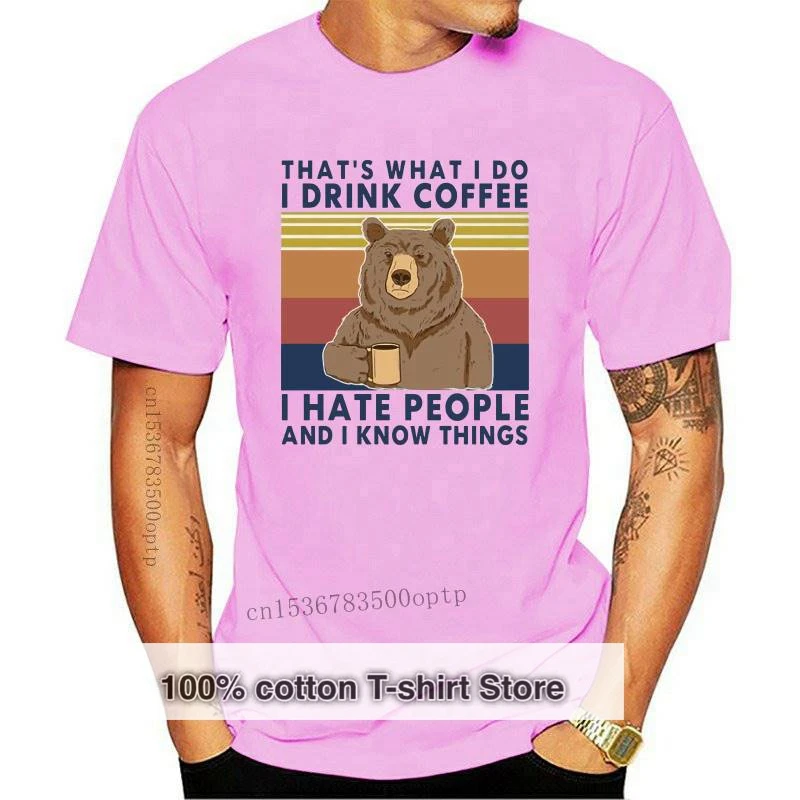 

Футболка мужская хлопковая с надписью New Bear It's What I Do Drink Coffee Hate, винтажная рубашка с воротником, подарок с юмором, Топ для женщин, на лето