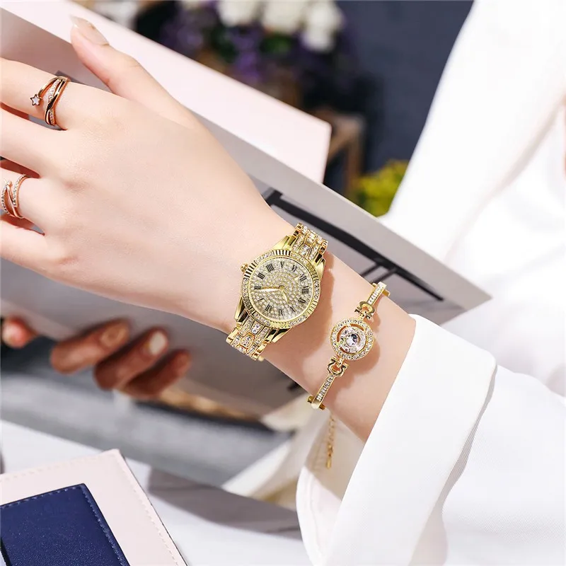 2023 New Steel Band  Bracelet, Trendy Roman Diamond Dial Quartz Women Watch