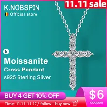 KNOBSPIN Full Moissanite Cross Pendant Necklace Original 925 Sterling Sliver Chain Plated 18k White Gold Fine Necklace for Women