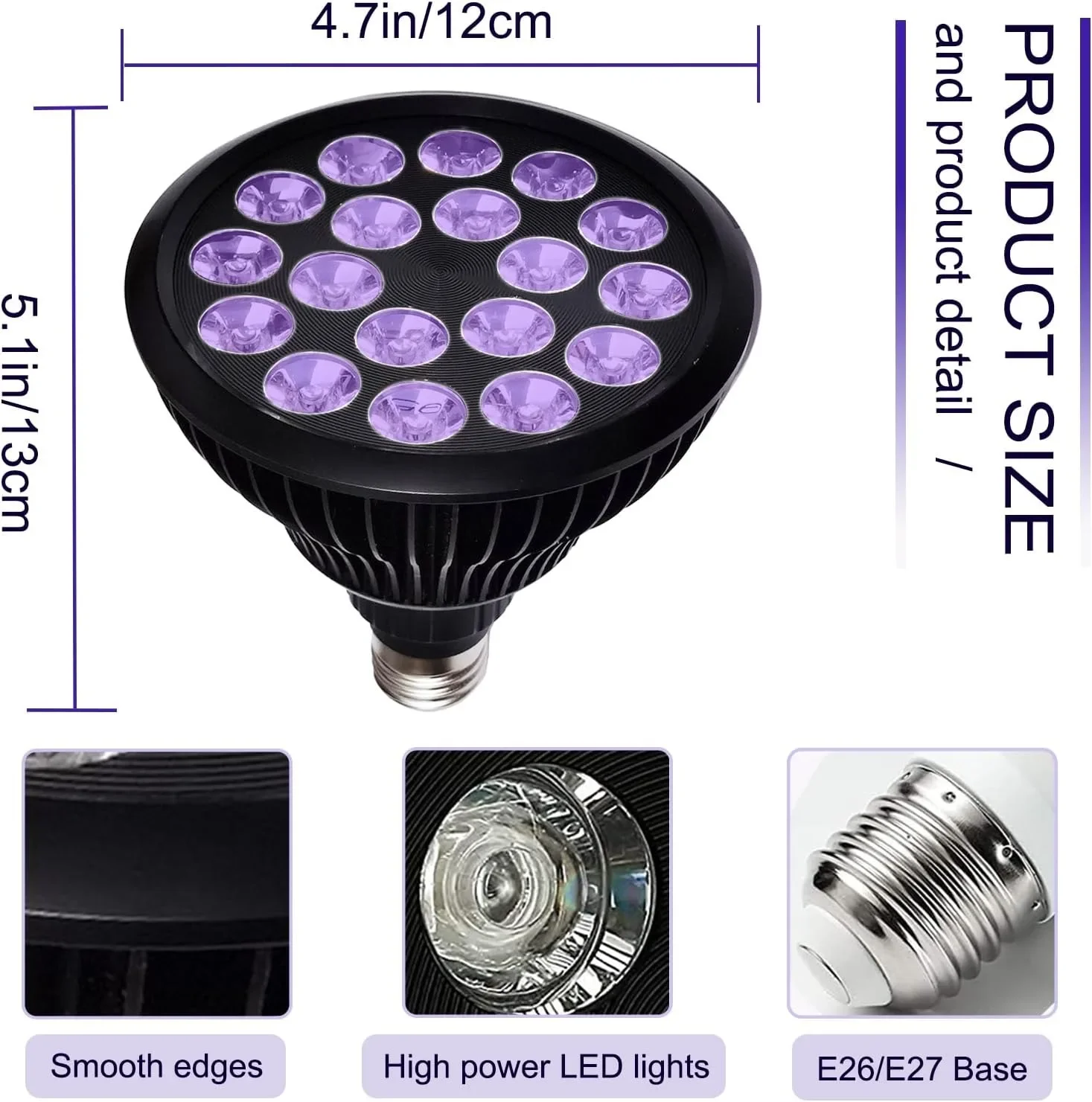 54W UV Tanning Lamp 18PCS LEDS Thearpy Light for Body Home Use with 300 °Rotating Adjustable Stand Clip Purple Lights Indoor