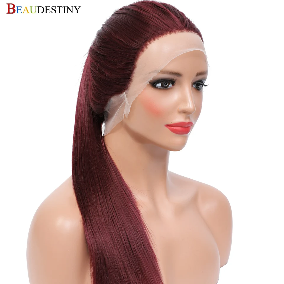 

Красный парик на сетке спереди, полностью на сетке, Синтетический прямой парик на сетке спереди для женщин, 360 натуральный бордовый парик на ...