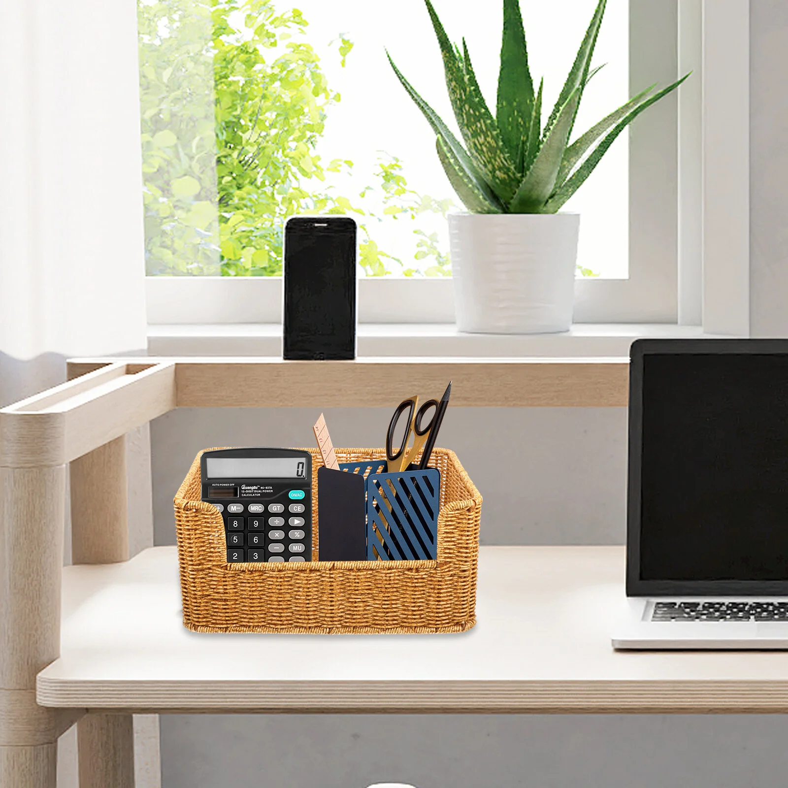 

Shelf Storage Bin Imitation Rattan Woven Basket Chic Food Creative Office Kitchen Home