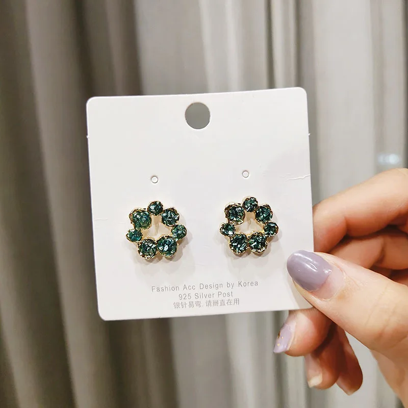 

S925 Silver Fashion Retro Simple Stud Earrings Multi-Color Micro Inlaid Gravel Personality Retro Earrings for Women Jewelry