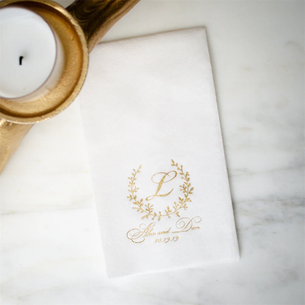 Napkins, Personalized Wedding Bathroom Hand Towels, Gold Foil Printed Napki