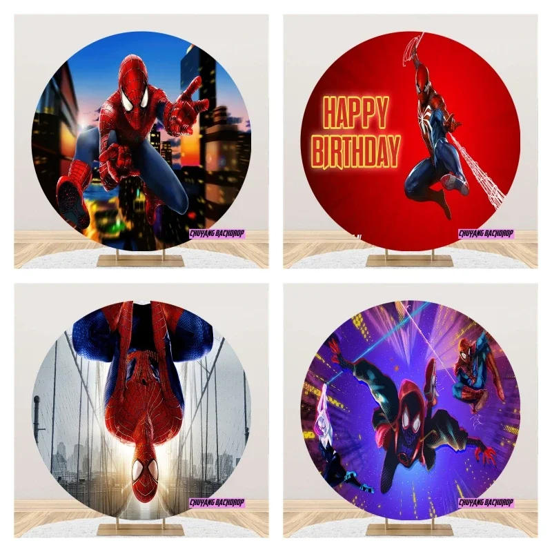 

Пользовательский круглый фон супергерой Человек-паук фотография Дети Мальчики День Рождения Вечеринка фотография