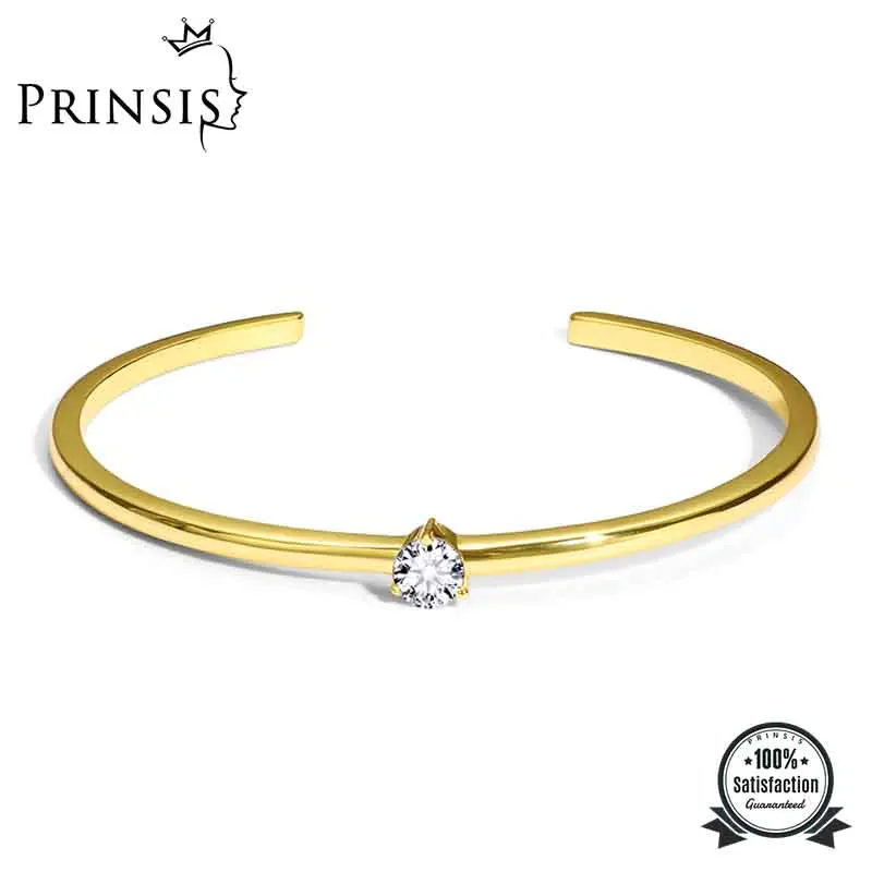 

PrinSis Temperament Simple Adjustable Gold Color Zircon Opening Bangle Bracelets For Women Girls Party Wedding Jewelry P125