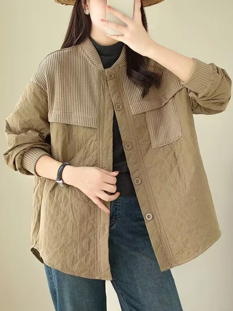 

Winter Clothes Women 2023 New Fashion Korea Coats Thin Vintage Jackets O-Neck Single Breasted Streetwear Long Sleeve Top Quilted