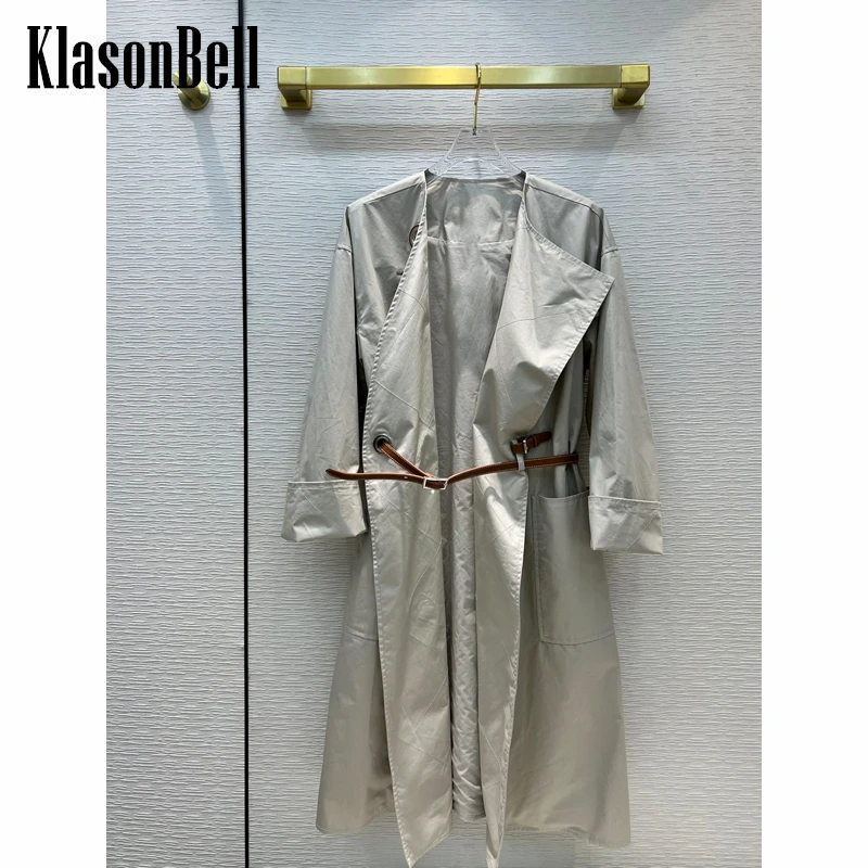 

Женский Хлопковый тренч-миди KlasonBell с асимметричным отложным воротником и длинным рукавом, с поясом, 2,26