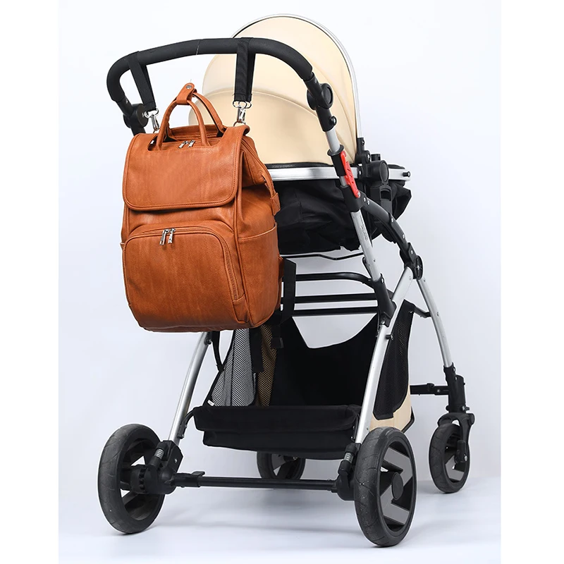 Baby Diaper Bag Solid Color PU Leather Mummy Maternity Bag Large Capacity Travel Back Pack Stroller Bags with Changing Pad