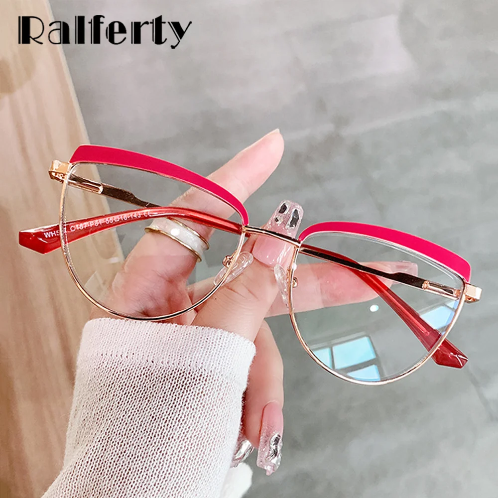 

Ralferty 2022 Luxury Cat Eye Women's Eyeglasses with Frame Blue Light Glasses Frame 0 Diopter Eyewear Optic Myopia Frames Female