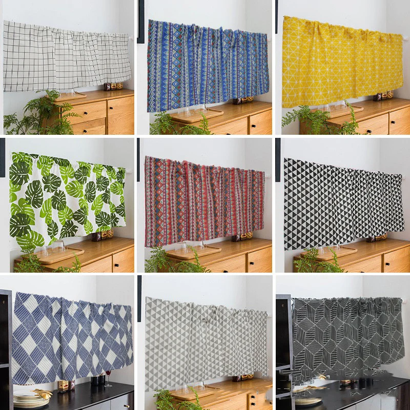 

Rod Pocket Half-curtain Lace Hem Short Curtain for Kitchen Small Window Drapes Dust Cabinet Door Curtain Coffee Shop Decor Panel