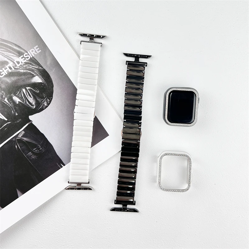 

Ceramic Strap for Apple Watch Band 44mm 45mm 40mm 42mm 38mm 41mm Luxury Stainless steel belt bracelet iWatch series 6 se 5 4 3 7