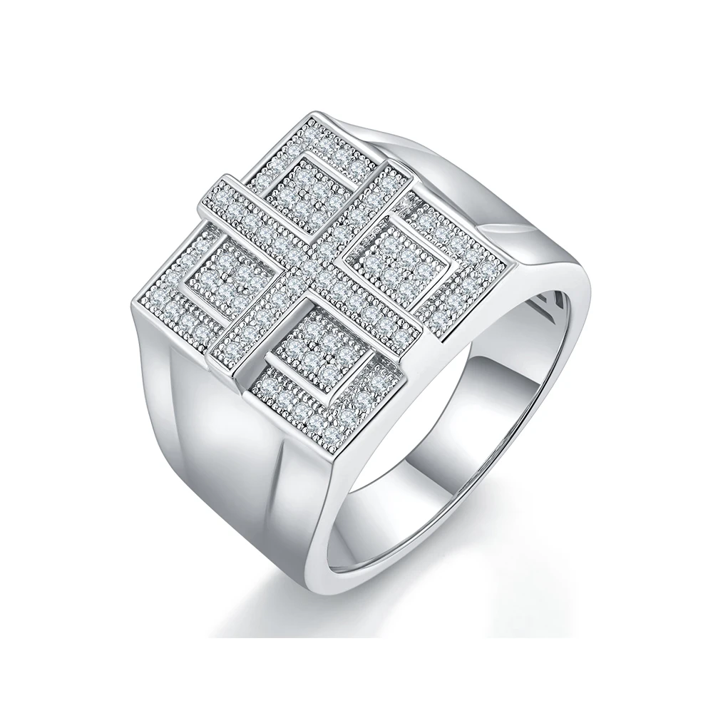 GEM'S BALLET Moissanite Men's Ring 925 Sterling Silver Jewelry HipHop Rapper Ring Platinum Plating Setting Stones Sparkling Ring