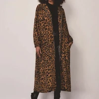 winter female zipper coats mid length ladies coat tops jacket womens lapel long sleeve leopard print casual fashion windbreaker