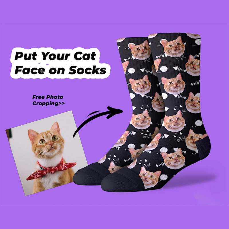 Personalized Custom Print Your Photo Pet Face Socks Socks Logo Fashion Funny Cotton DIY Design Birthday Valentine's Novelty Sock