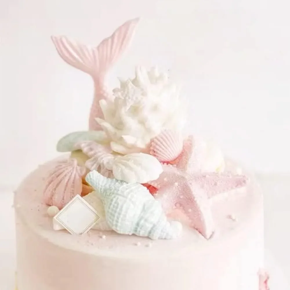 For 4PCS Marine Theme Fondant Silicone Mold Seaweed Sea Fish Crab Coral Conch Shells Shape DIY Handmade Baking Tools