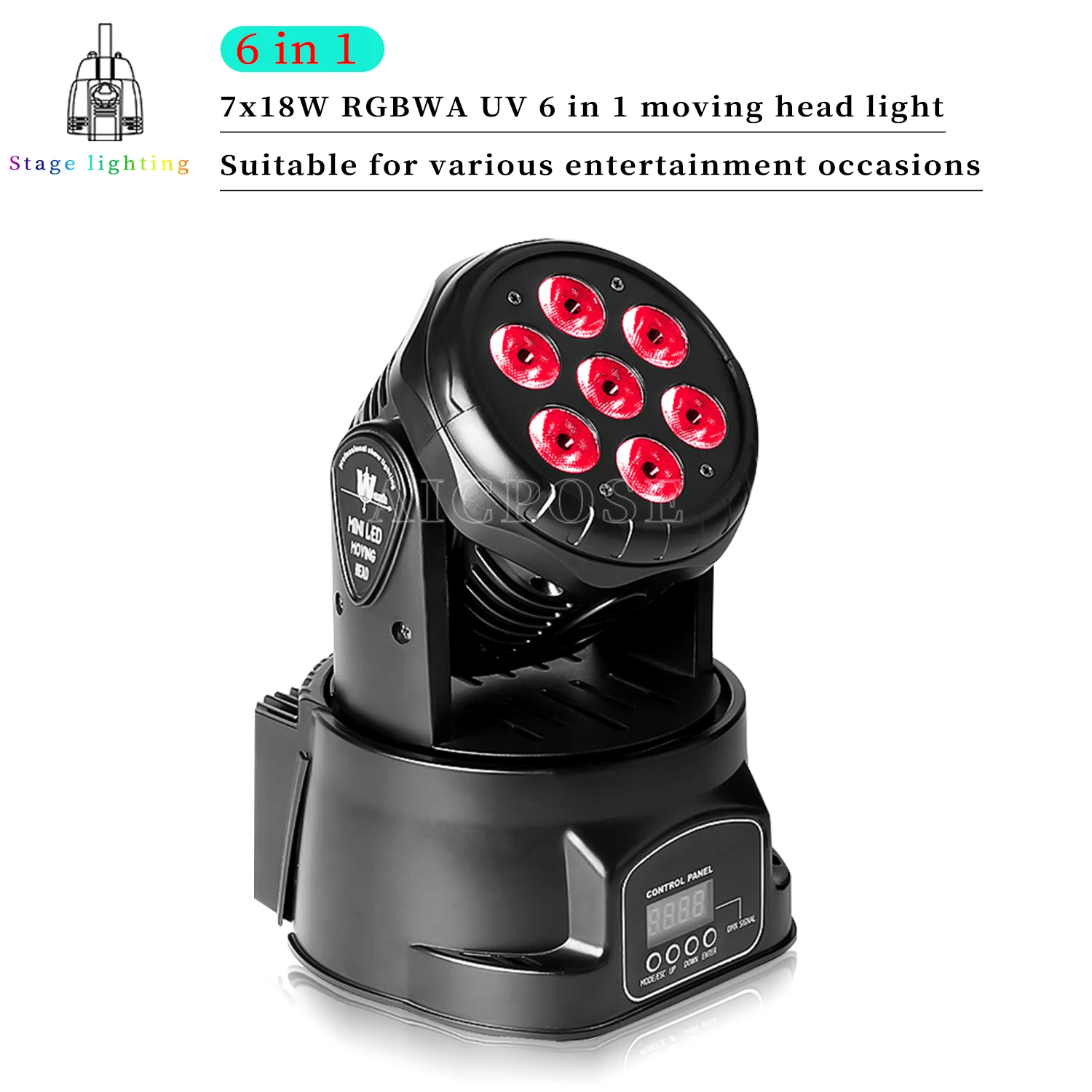 

7x12W LED Moving Head Light RGBWA+UV 6 in 1 Small Beam Stage Light DMX Effect For Disco DJ Music Party Club Dance Studio Stage