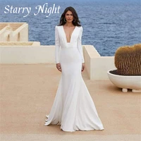 simple long sleeves mermaid wedding dresses deep v neck backless wedding gown court train dress for women 2022 robe mariage