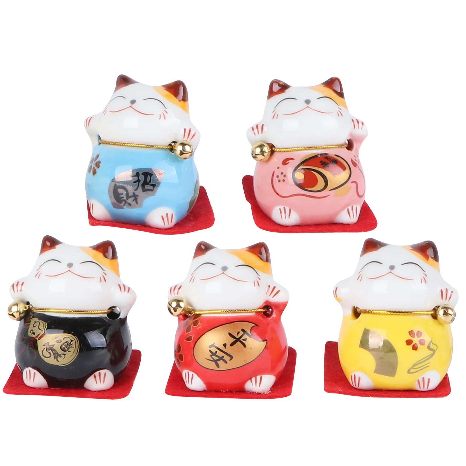 

5 Pcs Lucky Cat Fortune Adornment Ceramic Craft Tabletop Mini Cars Ornament Decoration Statue Adorable